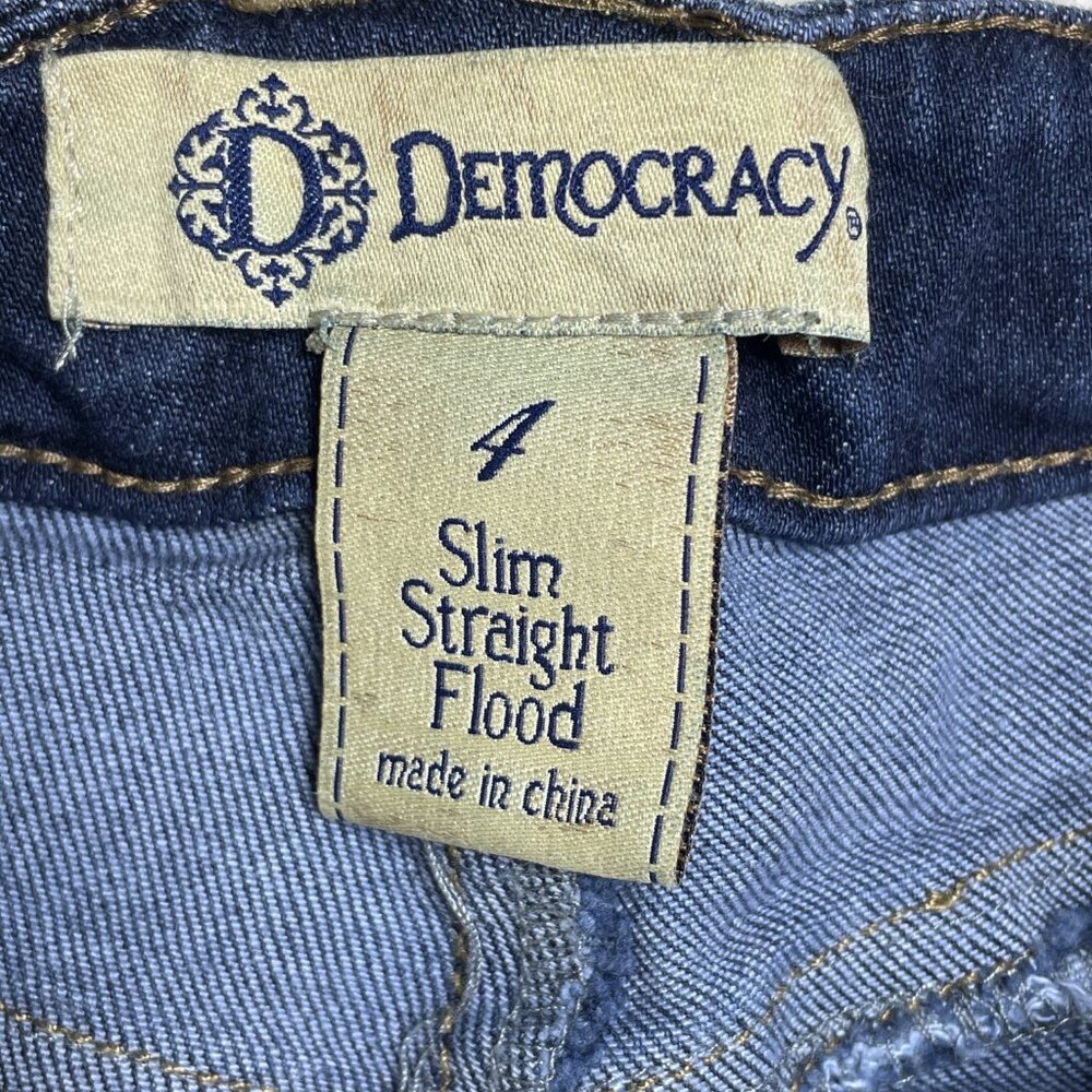 Democracy Jeans Womens 4 Blue Slim Straight Flood Leg Embroidered Low Rise 25x25 - Picture 10 of 13